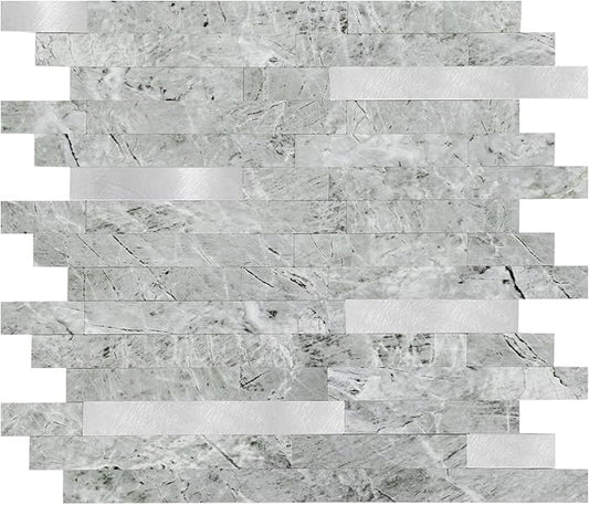 Yipscazo 20 Sheets Peel and Stick Stone Metal Tile Backsplash, Stick on Tiles for Backsplash Kitchen, Bathroom, Laundry Room, Camper, Fireplace (12'' X 12'', Polished Gray)
