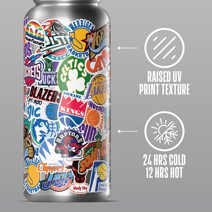 Hydrapeak x NBA Officially Licensed All Team Sticker Print 32 oz Insulated Water Bottle with Straw Lid and Handle Hardwood Classics Retro