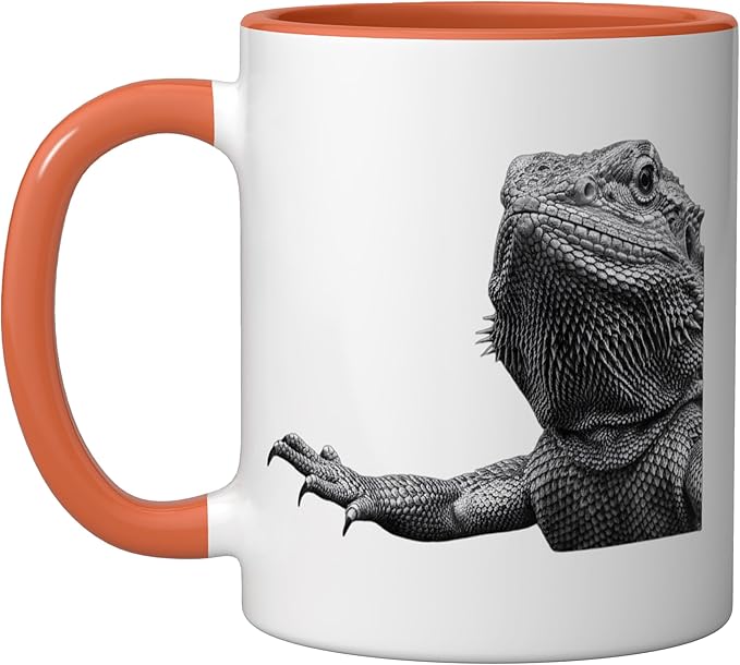 Bearded Dragon Alien Saucer Sci Fi Reptile Kids Ceramic Mug, Orange/White