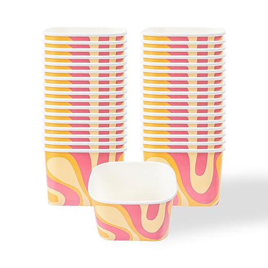 Restaurantware Paper Cups 50 Count 12 Ounce Square Disposable Ice Cream Containers, Leak-Resistant Paper Dessert To Go Cups, Hot And Cold Food, Durable Tropical Twist Design
