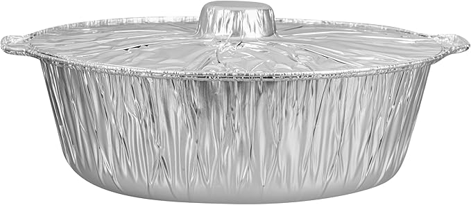 Foil Lux 8.5 Quart Pans And Lids, 10 Disposable Pots With Lids - Oven-Ready, Stove Compatible, Aluminum Foil Baking Pans, Freezable, For Outdoor Camping, Vacation, Picnic, And More - Restaurantware
