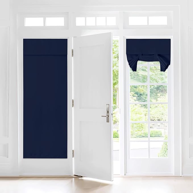 NICETOWN French Door Curtain for Doorway Thermal Insulated Blackout Door Curtains for Kitchen Window Energy Efficiency Sidelight Tie Up Shade, 30" Wide x 72" Long, Navy, 1 Panel