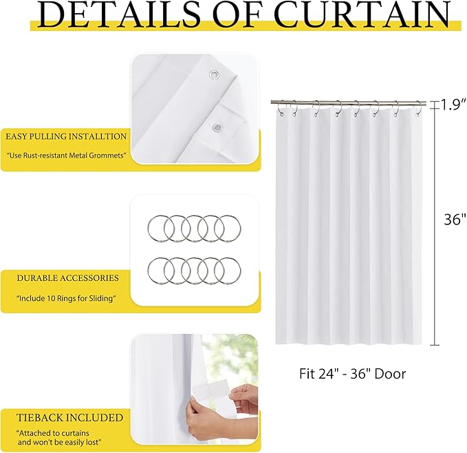 NICETOWN Bathroom Curtains for Privacy, Accordion Door Shade for Small Window Room Darkening Short Curtains for Living Room Bedroom Energy Saving Tiers, 38" W x 36" L, 1 Panel, Pure White