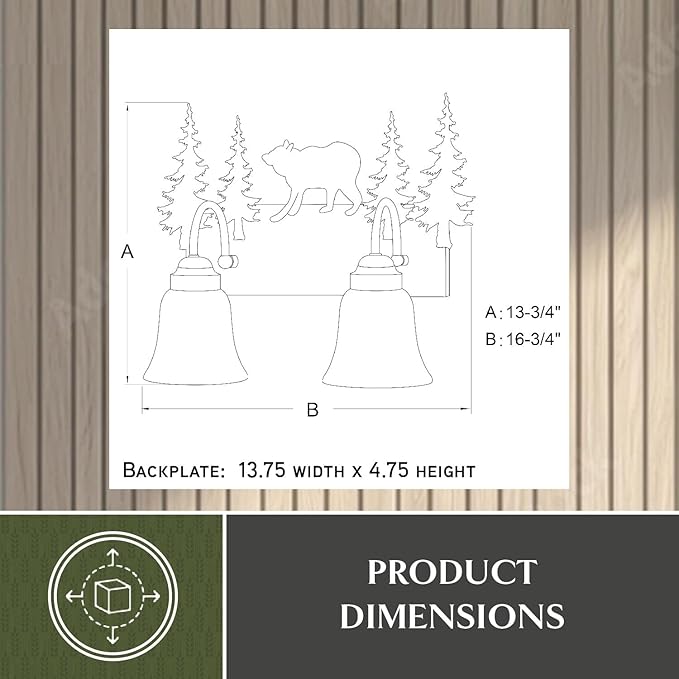 VAXCEL Bozeman 2-Light 16.75 inch Wide Burnished Bronze Rustic Cabin Bathroom Vanity Lighting Fixture, Amber Flake Glass Shade, Bear and Trees, Dimmable, LED Compatible, Over the Mirror Wall Mounted