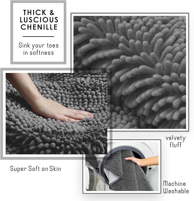 Clara Clark Grey Shower Curtain Set with Rugs - Bathroom Sets with Shower Curtain and Rugs, Fabric Shower Curtains and 2 Bath Mats, Modern Bathroom Shower and Curtain Sets for Tub Or Stall