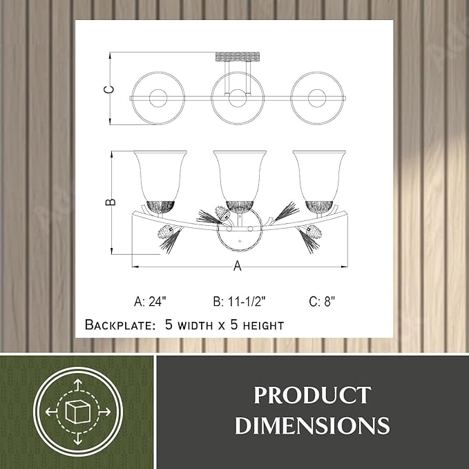 VAXCEL Sierra 3-Light 24 inch Wide Black Walnut Rustic Bathroom Vanity Lighting Fixture, Creme Cognac Glass Shade, Dimmable, LED Compatible, Pine Cone, Reversible Over the Mirror Mounted Wall Sconce