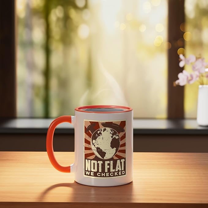 Ufo Alien Not Flat We Checked Ceramic Mug, Orange/White
