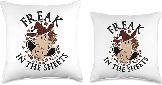 Funny Ghost Dancing, Freak in Sheets Saying Joke Funny Halloween Ghost, Freaky, Joke Pun Al Howin Eve Throw Pillow, 16x16, Multicolor