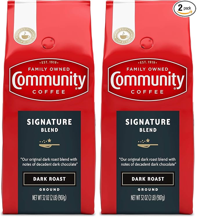 Community Coffee Signature Blend 32 Ounce, Dark Roast Ground Coffee, 32 Ounce Bag (Pack of 2)