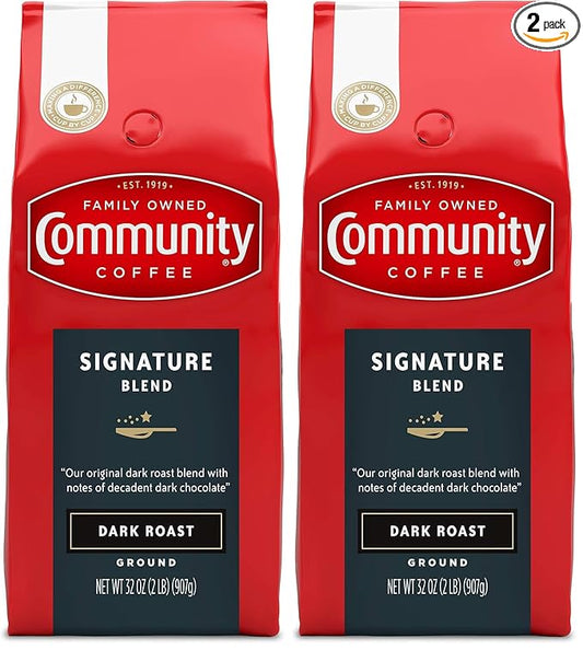 Community Coffee Signature Blend 32 Ounce, Dark Roast Ground Coffee, 32 Ounce Bag (Pack of 2)
