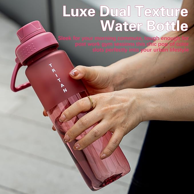 OLDLEY 32oz Frosted Clear Water Bottle, BPA-Free Tritan Plastic Reusable Water Bottle with Fast-Flow Spout Lid, Wide Mouth Leakproof Sports Drinking Bottle for Gym, School, Office, Travel,Red