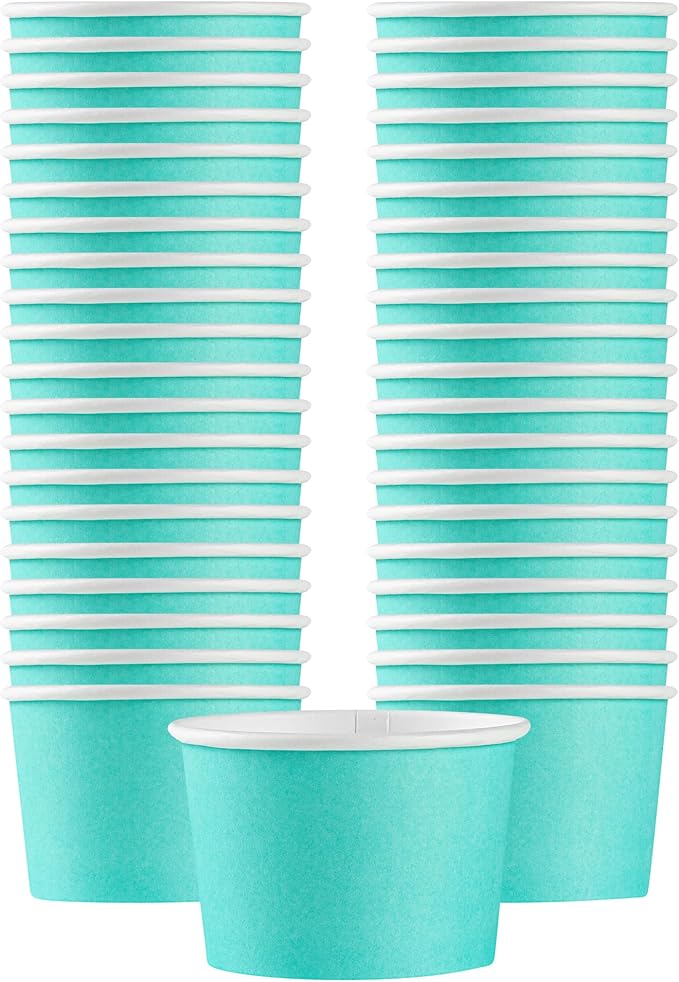 Coppetta 4 Ounce Dessert Cups, 200 Disposable Ice Cream Cups - Lids Sold Separately, Heavy-Duty, Turquoise Paper Frozen Yogurt Bowls, For Hot And Cold Foods - Restaurantware