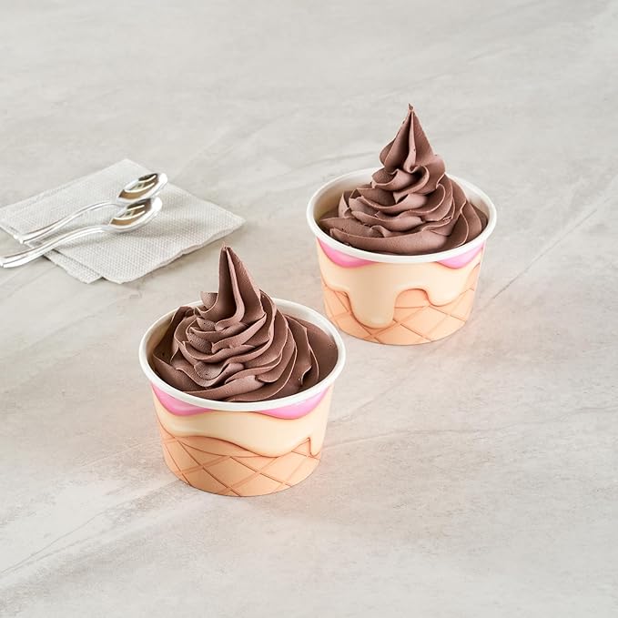 Restaurantware Ice Cream Cups 50 Pack of 8 oz Leak-Resistant Disposable Dessert Bowl Frozen Yogurt Cup Round Paper Container For Cold And Hot Desserts