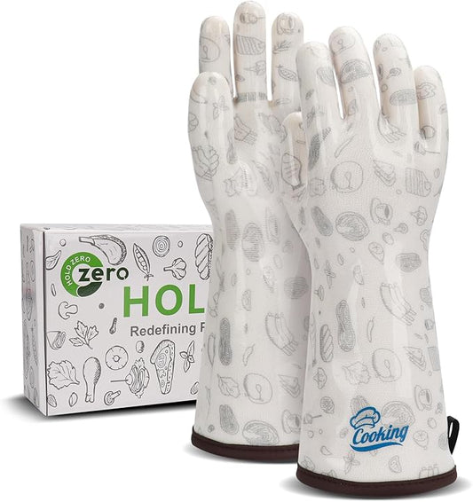 Heat Resistant Gloves Food Grade Oven Mitts Liquid Silicone with Nylon Line Reusable Waterproof for Women Handle Hot Food White Small
