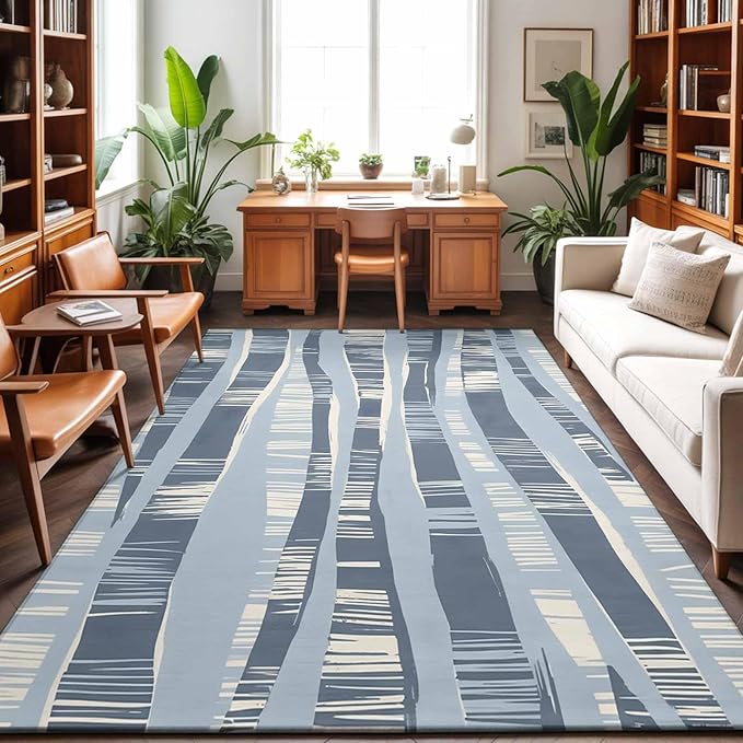 Area Rug 4x6ft, Navy Blue Ocean Waves Coastal Horizon Washable Rugs for Living Room Bedroom, Abstract Art Soft Non-Slip Area Rugs Rectangle Floor Carpet for Dining Room