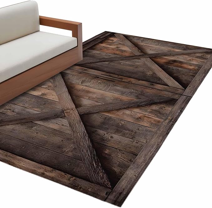 Area Rug 3x5ft, Vintage Farmhouse Barn Washable Rugs for Living Room Bedroom, Country Wooden Plank Soft Non-Slip Area Rugs Rectangle Floor Carpet for Dining Room