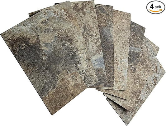 AULIGET 4-Piece Beige & Brown Slate Peel and Stick Backsplash Wall Tiles, 3" x 6" PVC Faux Stone Stick on Tile for Backsplash Kitchen, Bathroom, Laundry Room, Camper, Fireplace