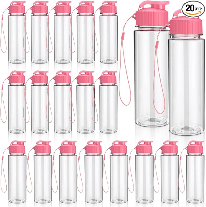 Mifoci 20 Pieces Water Bottle Bulk 17 oz Plastic Water Bottles Bulk Gym Sports Adults Reusable Large Bottles with Leak Proof Flip Top for Party Outdoor (Rose Red)