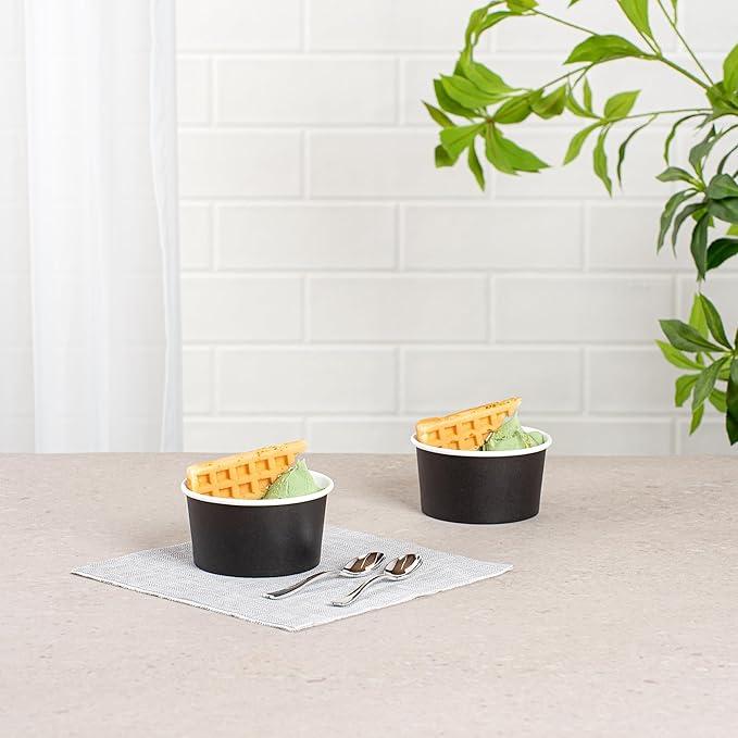 Coppetta 8-Ounce Dessert Cups, 50 Disposable Ice Cream Cups - Lids Sold Separately, Sturdy, Black Paper Frozen Yogurt Bowls, For Hot And Cold Foods, Perfect For Gelato Or Mousse - Restaurantware