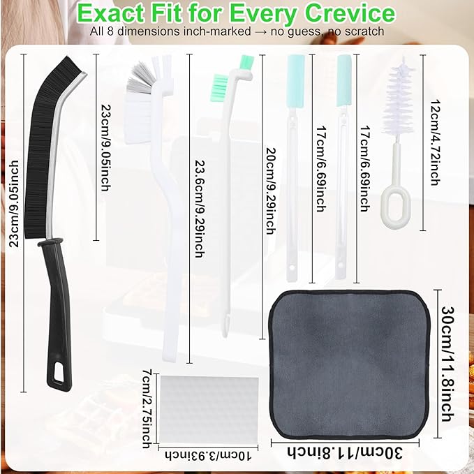 8- Piece Waffle Makers Clean Brush Kit: Different - Sized Brushes Reach Every Crevice, Towels for Spotless Shine & Sponges to Absorb Debris Instantly. Works with All Waffle Maker Models.