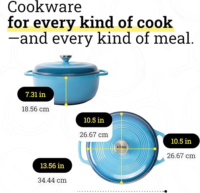 Lodge Essential Enamel Cast Iron Dutch Oven - Perfect for Bread Baking, Braising, Marinating & Slow Cooking - Features Moisture-Sealing Lid & Dual Handles - Kitchen Essentials - 6 Quarts - Cornflower Blue