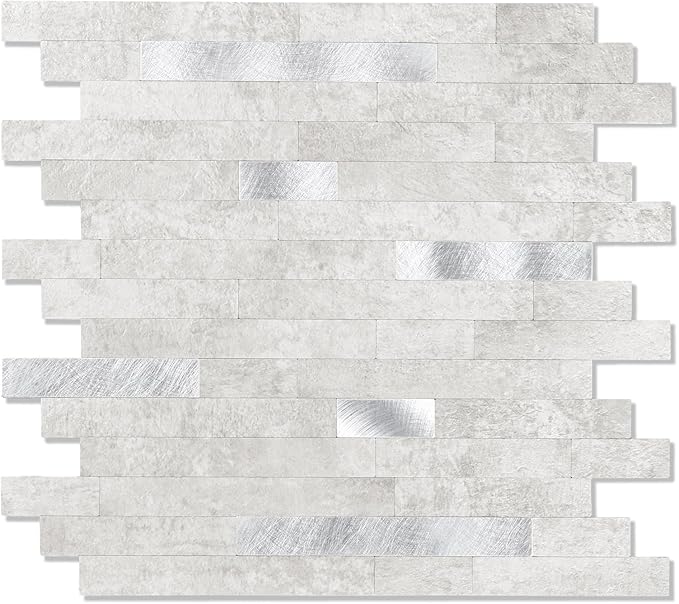 20 - Sheet Peel and Stick Backsplash Wall Tile, PVC Kitchen Backsplash, Stick on Tiles for Backsplash Kitchen (12'' X 12'', White Gray)