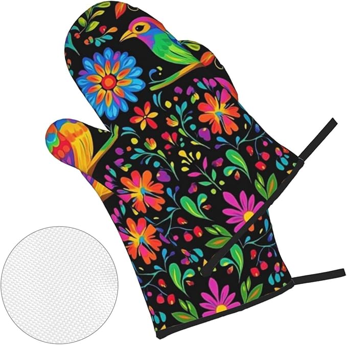 4 Pcs Mexican Flower Oven Mitts and Potholders,Kitchen Oven Glove with Pot Holders,Non-Slip Gloves High Heat Resistant 500 Degree for BBQ, Grill, Baking, Cooking, Oven, Microwave