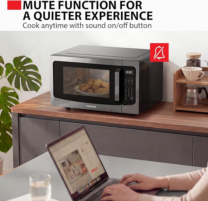 Toshiba Air Fryer Combo 4-in-1 Countertop Microwave Oven, Smart Sensor, Convection, Mute Function, Position Memory 13.6" Turntable, 1.5 Cu Ft, 1000W, Black, ML-EC42P(BS)