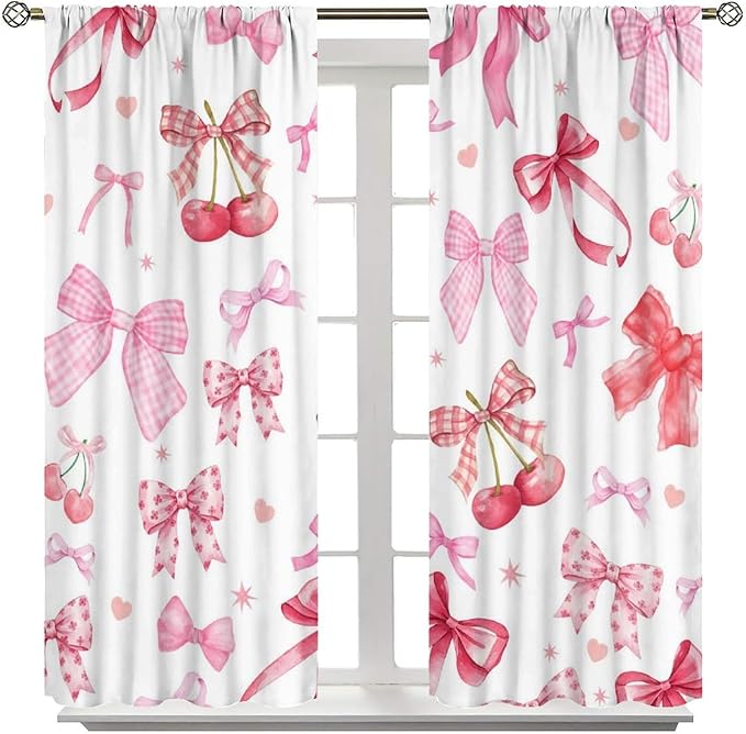 Cherry Blackout Curtain,Pink Bowkont Girl Kids Sweet Aesthetic Fruit Window Treatment Curtains Dining Room Living Room Kitchen Cafe Bedroom Office Drapes,63x63 in