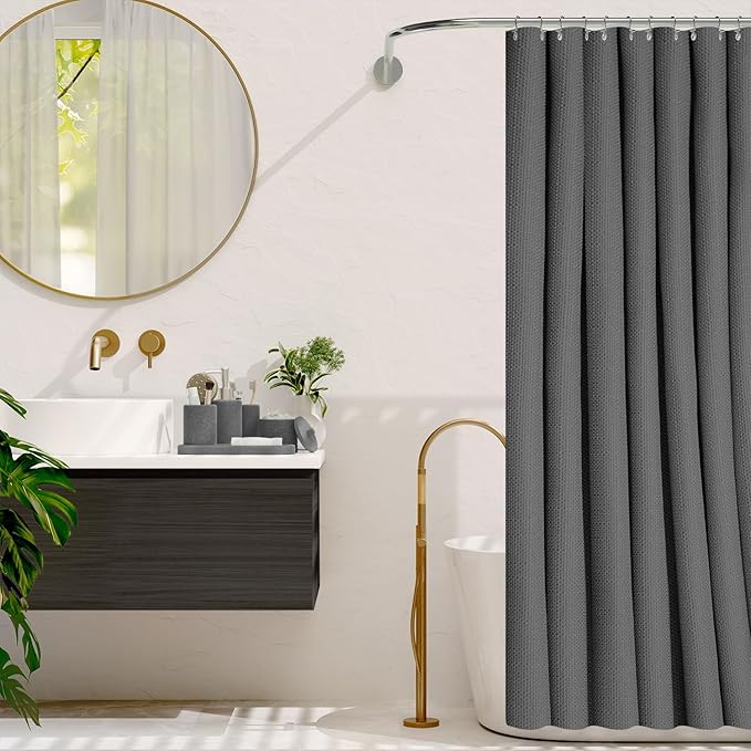 Clara Clark Grey Bathroom Set - Bathroom Sets with Shower Curtain and Rugs, 26PC Bathroom Accessory Set, Shower Curtain Set with Adhesive Corner Shower Caddy Hanging & Soap Dispenser
