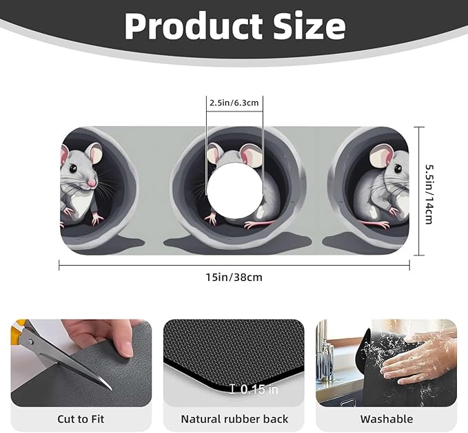 Mouse in the Hole Printed Faucet Absorbent mat, Suitable for bathrooms, Kitchens, and Other Sink Areas.
