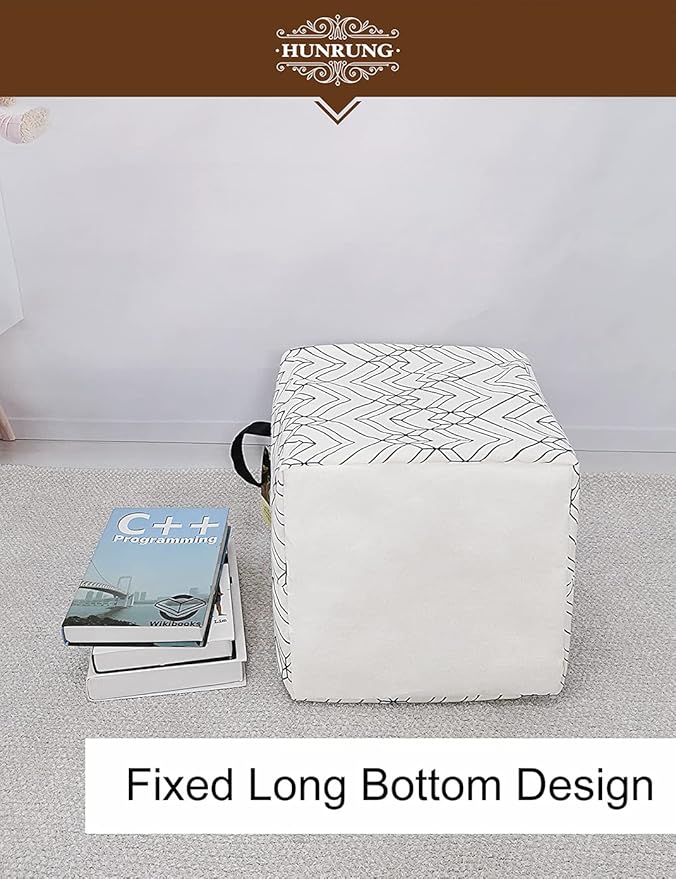 HUNRUNG Square Storage Bins Nursery Hamper Canvas Laundry Basket Foldable with Waterproof Nursery Boxes for Shelves/Gift Baskets/Toy Organizer/Office, Bedroom (Square-black transverse geometry)