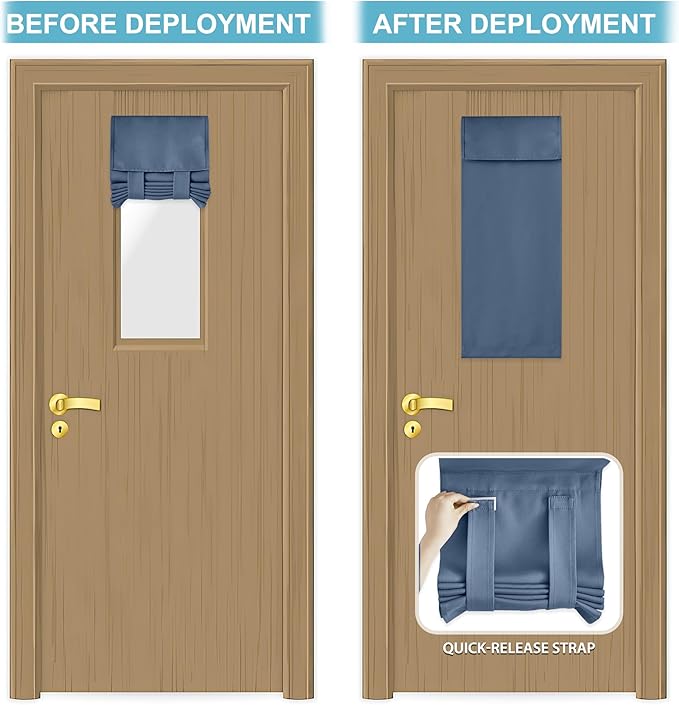 RYB HOME Blackout French Door Curtain - Privacy Thermal Insulated Window Shades for Patio Kitchen Front Entry Back Door Glass Window, Self Adhesive No Drill, 1 Panel, 12" W x 40" L, Stone Blue