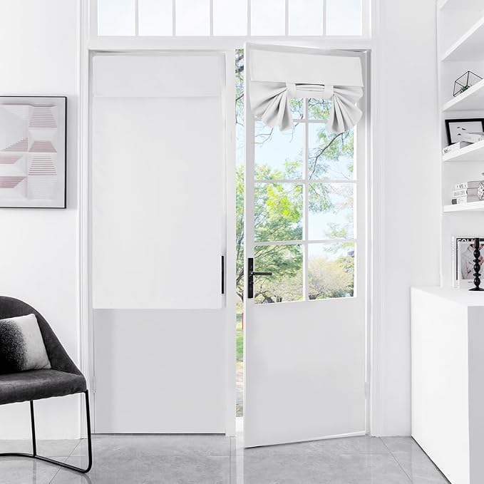 WdFour Small French Door Curtains with Silky Feel Thermal Insulated Noise Reducing Blackout Curtains for Glass Door Office (30W x 40L, 1 Panel, Bleach White)