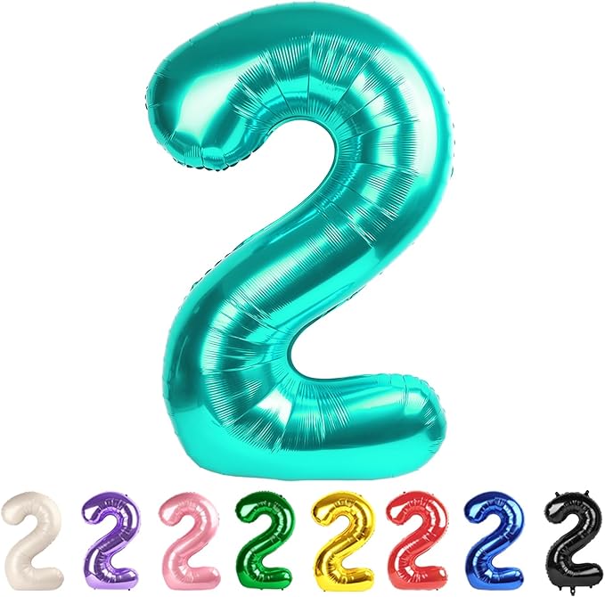 Number 2 Balloons 40 In Birthday Decorations for 2nd Boy Girl, Blue Green Number Balloon Birthday Party Decorations Big Foil Mylar Balloons for Wedding, Celebration, Graduations