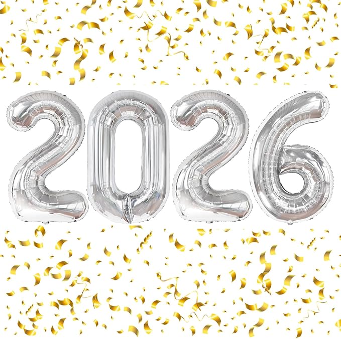 2026 Balloons Silver Number 2026 Balloon-16 Inch Number Foil Balloons for New Year Eve Party Supplies Birthday Graduation Anniversary Party Decor 2026 Decorations