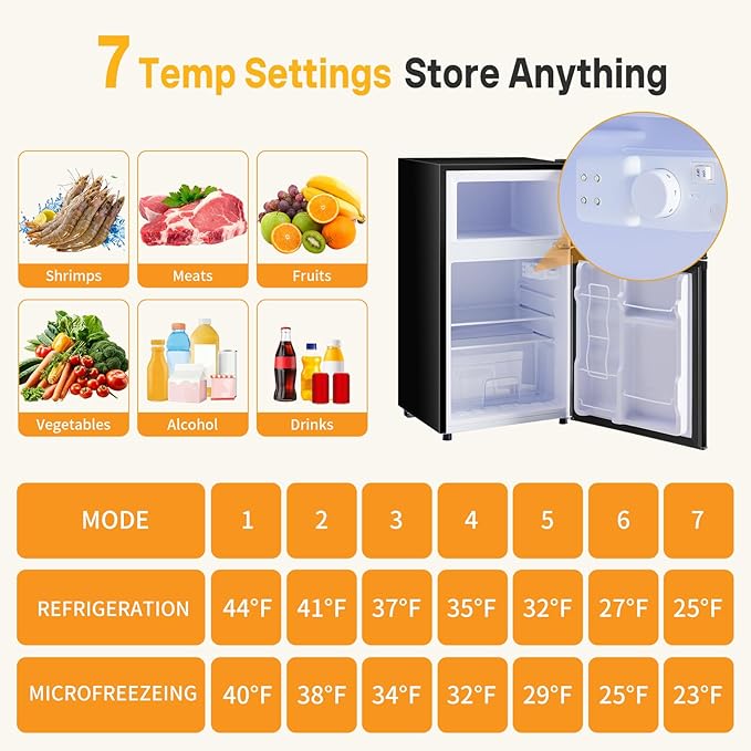 NEWBULIG Mini Fridge with Freezer 3.2 Cu.Ft Small Refrigerator for Office, Dorm, Small Fridge with Adjustable Thermostat, Energy Saving, Dual Door, Black