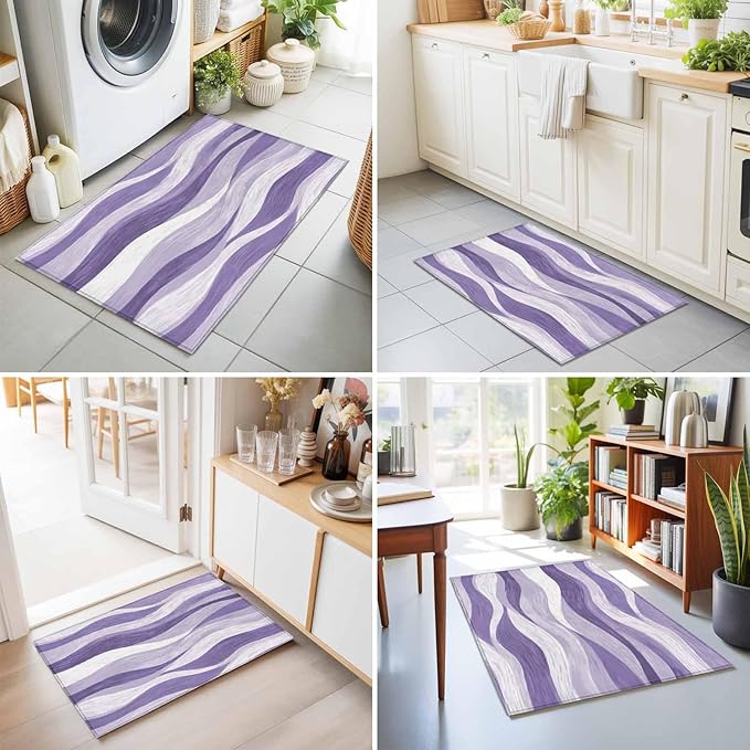 Area Rug 2x3ft, Abstract Lavender Purple White Water Ripples Washable Rugs for Living Room Bedroom, Modern Art Soft Non-Slip Area Rugs Rectangle Floor Carpet for Dining Room
