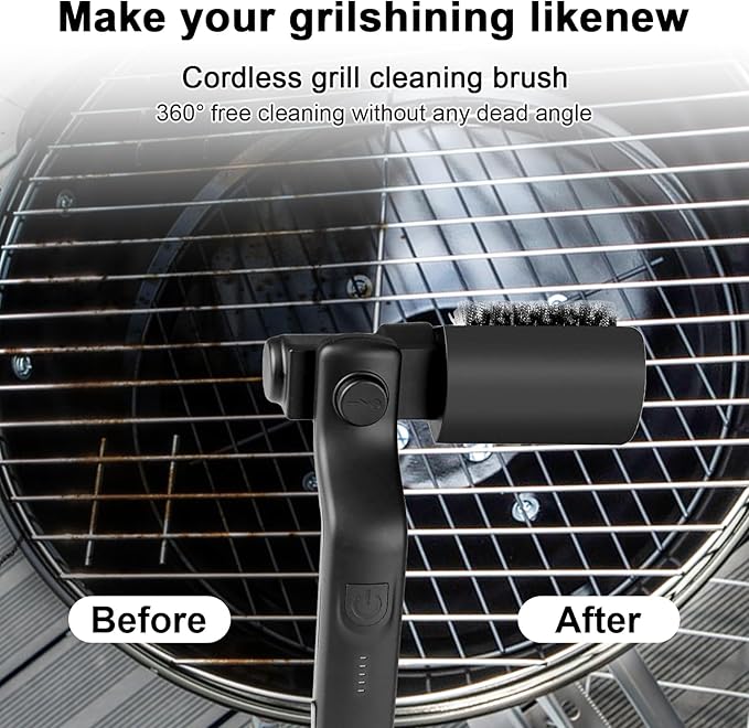 Electric Grill Brush, Rechargeable Cordless BBQ Brush, 180°Adjustable Cleaning Brush, 3-Speed Power, Waterproof Cleaner for BBQ Grates with Extra Brushhead
