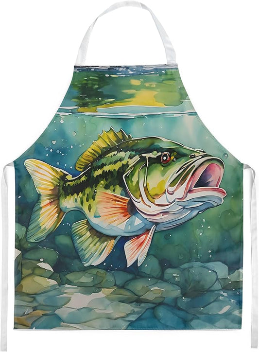 Caroline's Treasures Largemouth Bass Apron Cooking Kitchen Server Baking Crafts Gardening for Adult Women Men, Unisex, Large, Multicolor