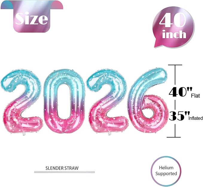 Starry Sky 2026 Number Balloon, Starry Sky Number Balloons 40 Inch, 2026 Balloon Birthday Decorations, 2026 Birthday Party Supplies, 2026 Graduation Party Favors, Class of 2026 Decorations