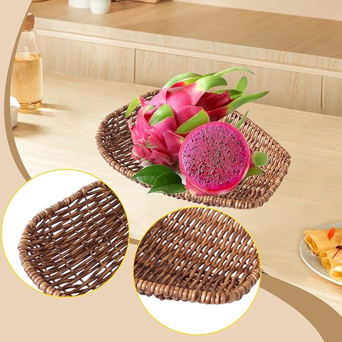 Generic Imitation Rattan Basket for Organizing Bin Multifuctional Organizer,Snack Storage Vanity Tray for Coffee Table, Bar, M