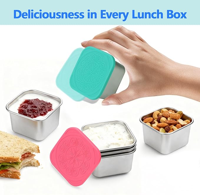 8 Pack Stainless Steel Snack Containers - 6oz Reusable & Small Containers With Lids, 304 Metal Stackable Snack Cups, Lunchable Snack Containers for School, Travel, Picnic