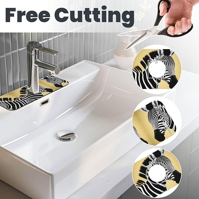 Black and White Zebra Printed Faucet Absorbent mat, Suitable for bathrooms, Kitchens, and Other Sink Areas.