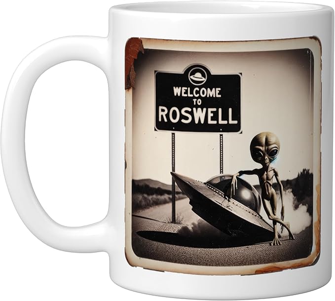 Vintage Alien UFO Crash At Roswell 1947 Photo Ceramic Mug, White