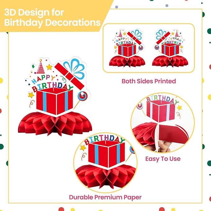 Happy Birthday Decorations Set - 9PCS Birthday Honeycomb Centerpieces for Table, Colorful Themed Table Decoration for Birthday Party Supplies
