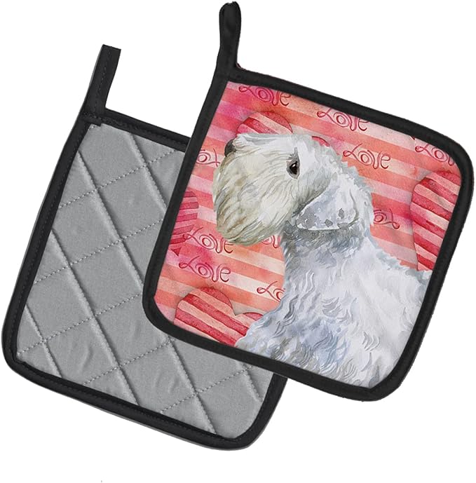 Caroline's Treasures BB9771PTHD Sealyham Terrier Love Pair of Pot Holders, Red Kitchen Heat Resistant Pot Holders Sets Oven Hot Pads for Cooking Baking BBQ, 7 1/2 x 7 1/2