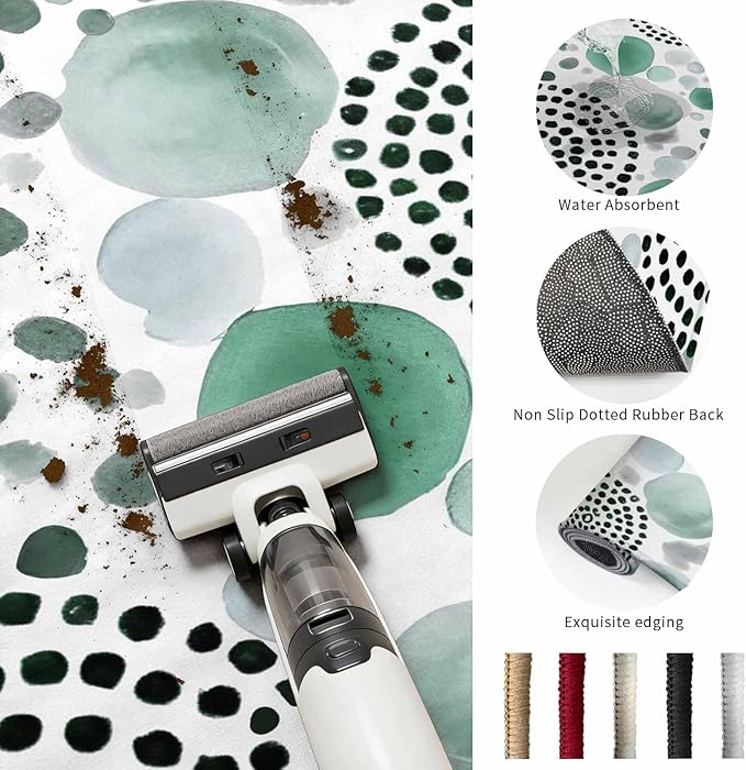 Washable Round Area Rug Abstract Teal Circles Circle Rugs Floor Carpet for Living Room Bedroom, Sage Green Geometric Round Soft Non Slip Round Rug 3ft