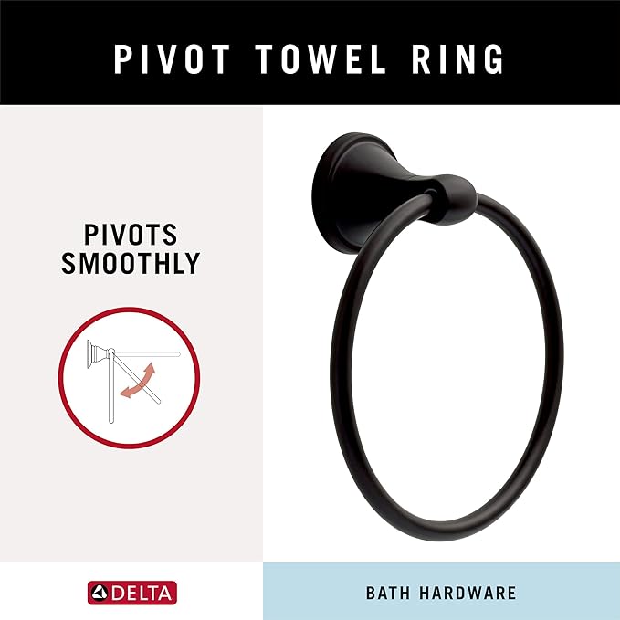 Delta Faucet Becker (1-Pack) Hand Towel Holder, Matte Black, Ring for Bathroom or Kitchen Sink, Wall Mounted BCK46-MB