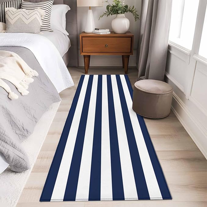 Runner Rug for Bedroom Hallway, Nautical Black and White Stripes Kitchen Runner Rugs Area Rug 2x6ft, Striped Washable Soft Floor Carpet for Entryway Stair